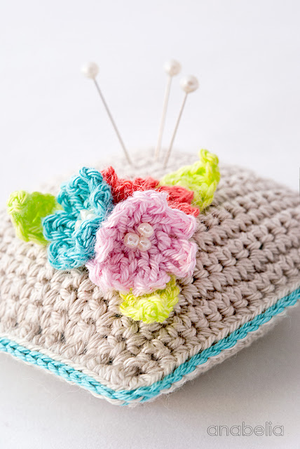 Small flowers crochet pincushion by Anabelia Craft Design