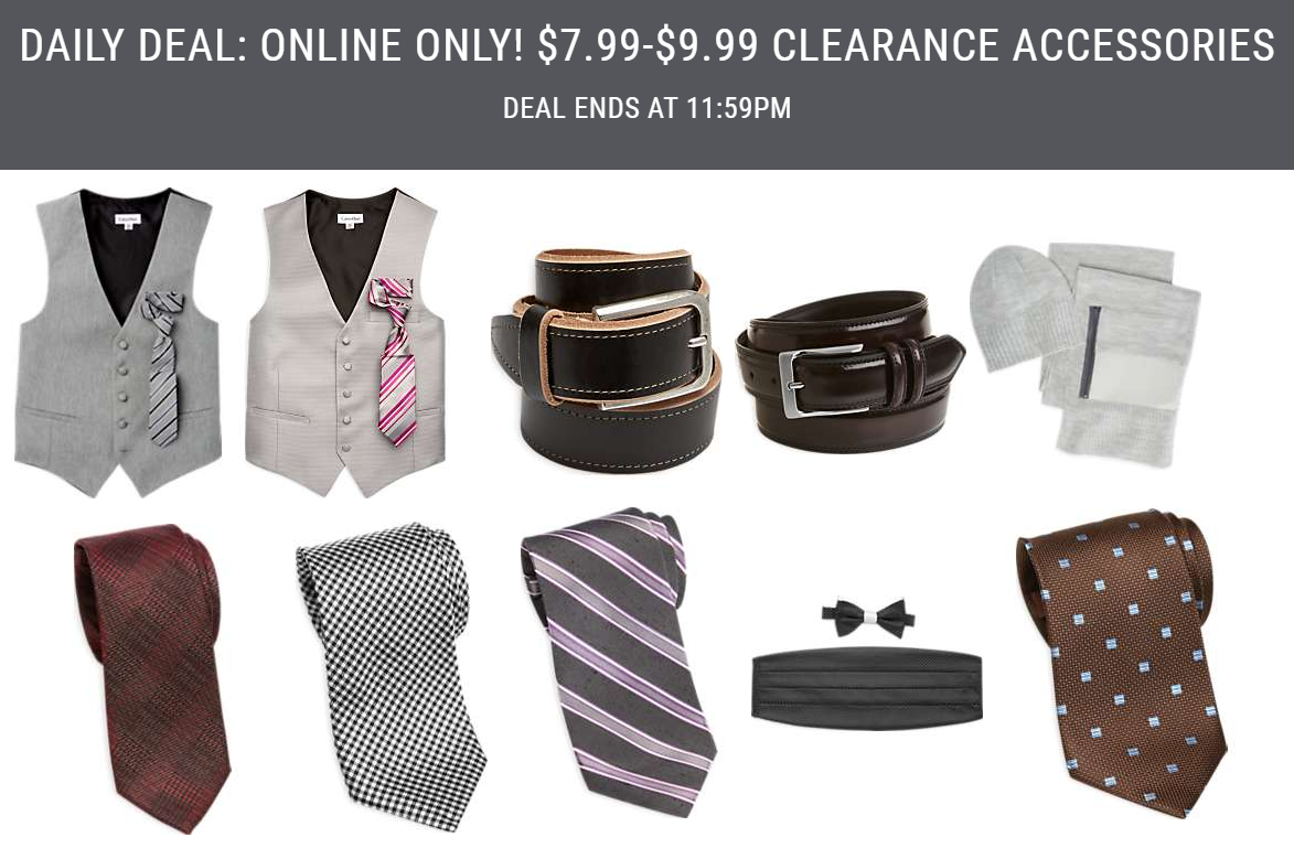 Men&#39;s Wearhouse Accessories Sale: Calvin Klein Vest and Tie Sets $9.99, Ties $7.99, Belts $9.99 ...
