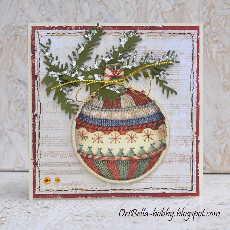 Kraina wyobraźni 279. Świąteczna kartka z bombką decoupage.