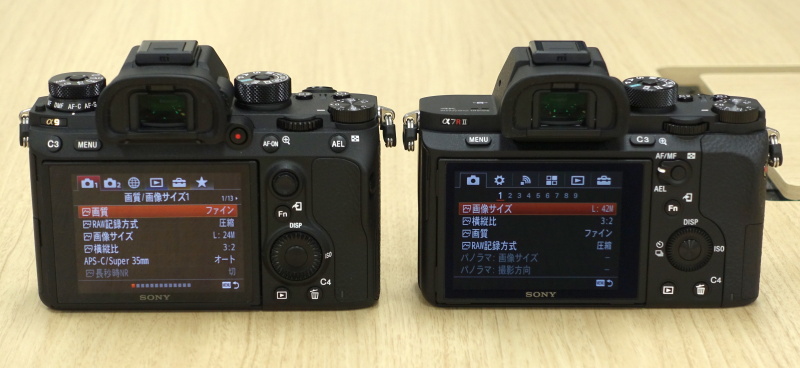 Сравнение корпусов Sony A9 и A7R II