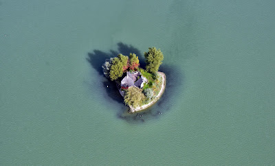 An aerial view shows an island in a dredging lake in Rastatt, southern Germany.