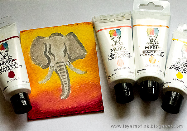 Layers of ink - Elephant Mini Canvas by Anna-Karin with a StencilGirl stencil.