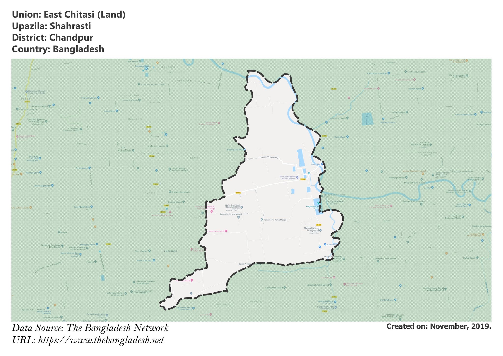 Map of East Chitasi of Chandpur, Bangladesh.
