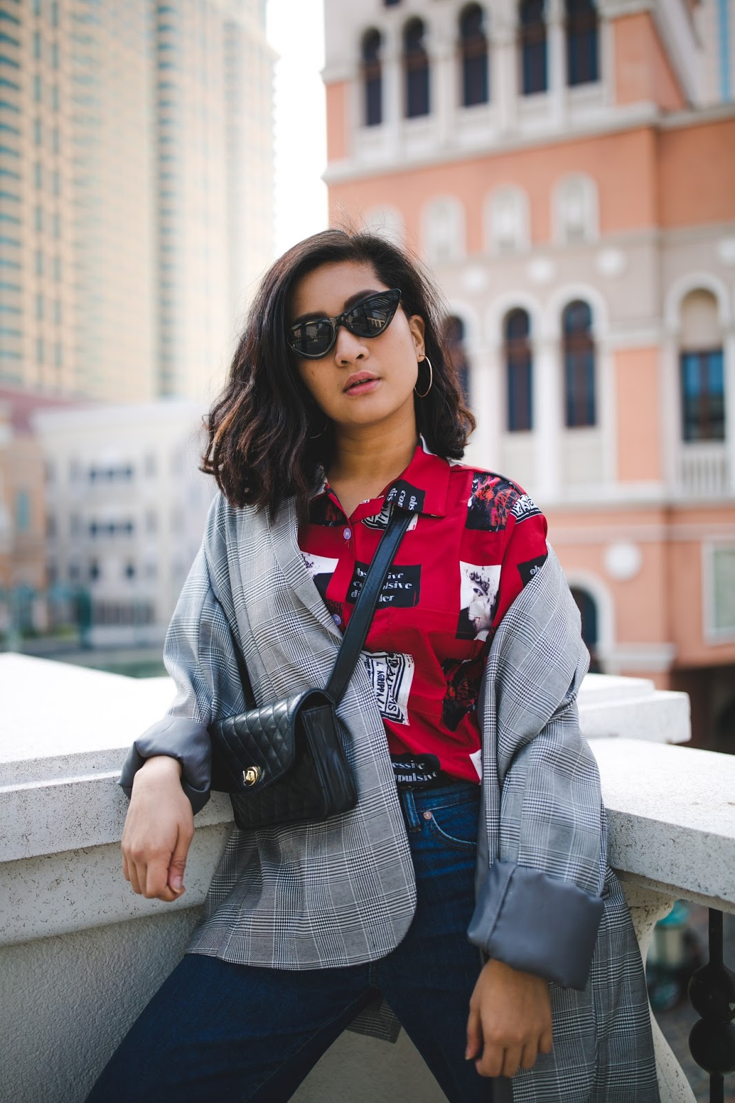 macau fashion blogger wearing plaid and retro print