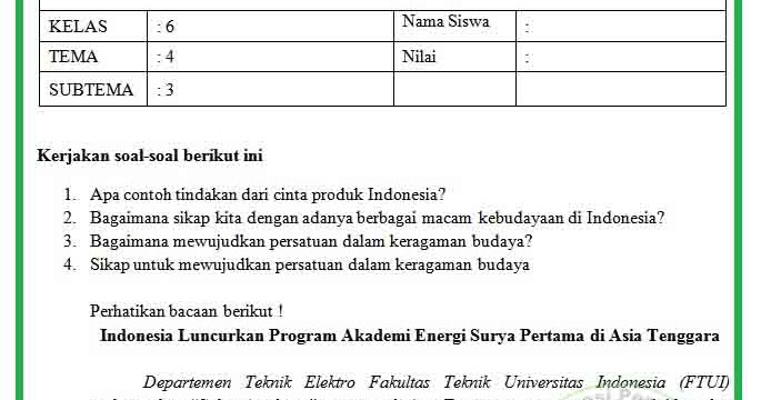 Soal Uh Ph Kelas 6 Tema 4 Kurikulum 2013 Revisi 2018 Guru Maju