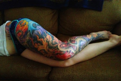 Colorido Perna e Quadril Tatuagem