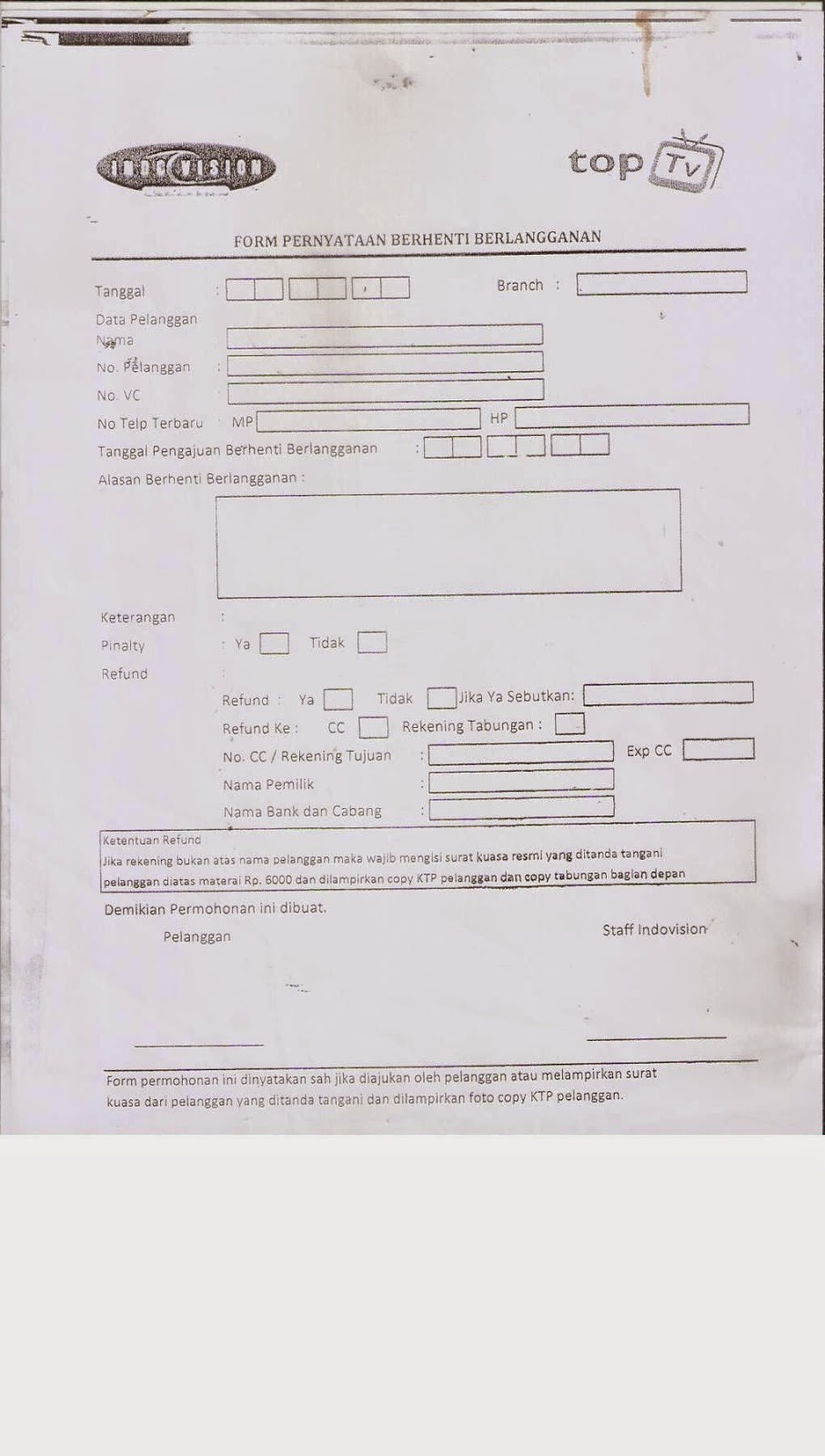 Formulir permohonan berhenti berlangganan indovision Formulir permohonan berhenti berlangganan indovision