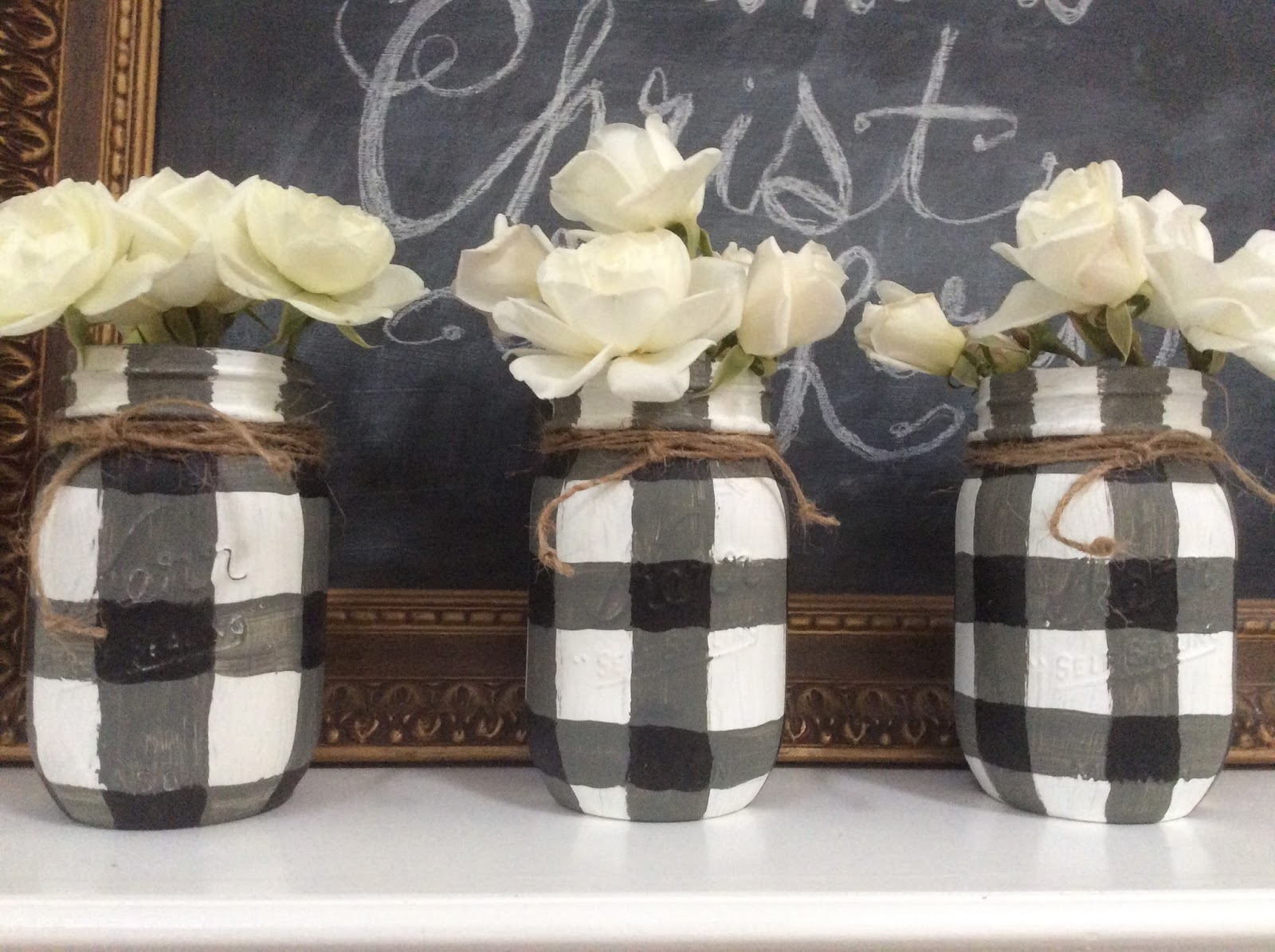 Fresh Vintage by Lisa S How to paint BUFFALO CHECK PLAID on Mason Jars