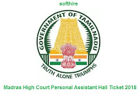 Madras High Court Personal Assistant Hall Ticket