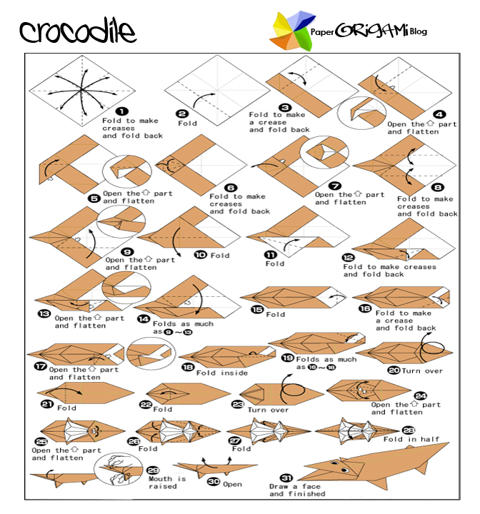 Animals Origami Crocodile Paper Origami Guide