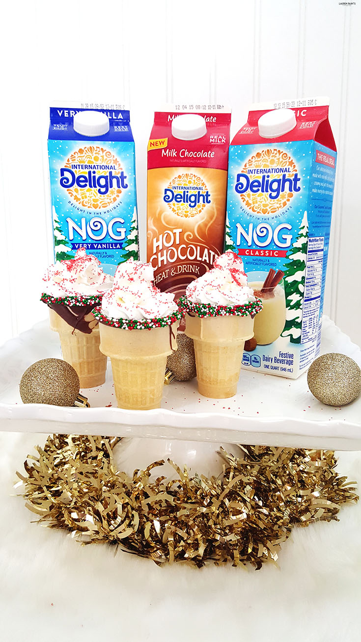 The Perfect Holiday Treat: Chocolate Ice Cream Cone Cups wtih Egg Nog & Hot Chocolate! #ShareYourDelight