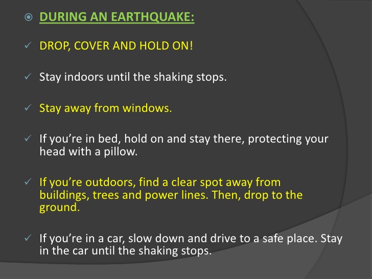 Earthquakes Safety precautions for an eathquake