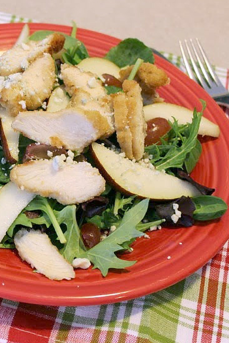 Warm Chicken, Pear, and Blue Cheese Salad with Pear Vinaigrette | Renee's Kitchen Adventures:  Sweet, salty warm and delicious! 