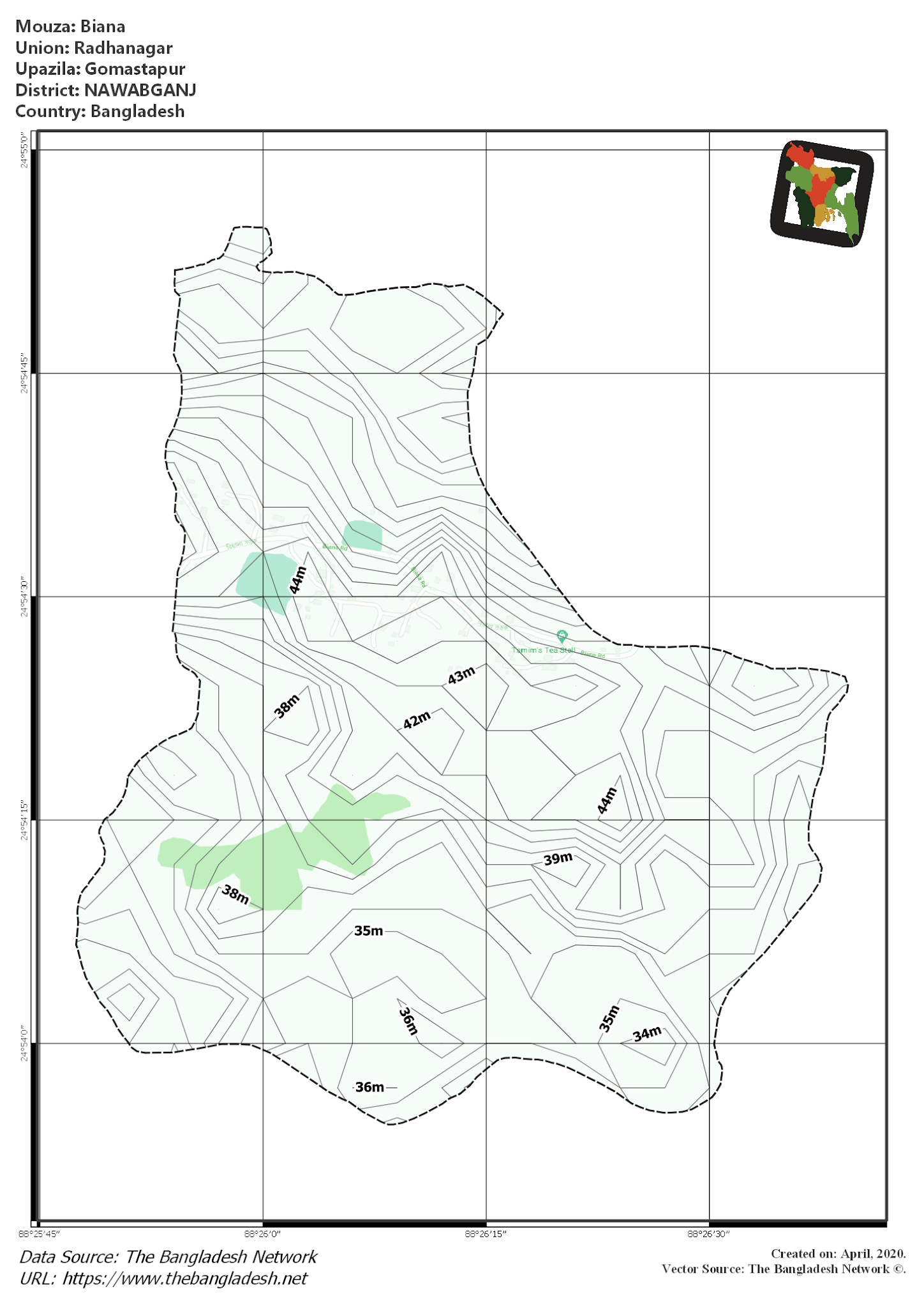 Map of Biana Mouza of Gomastapur Upazila, NAWABGANJ, Bangladesh.