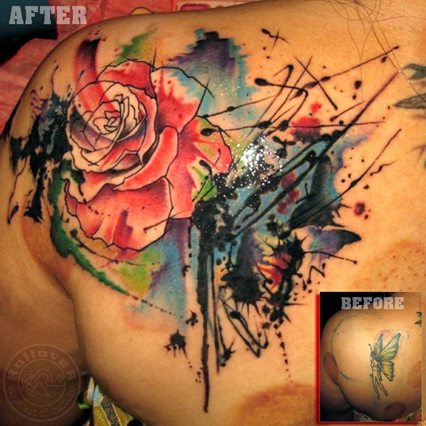 rollovertattoo Indonesia rose tattoo, rose watercolor tattoo, abstract