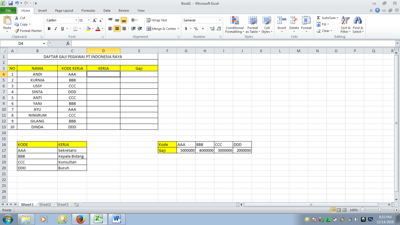 Contoh soal Penggunaan Hlookup dan Vlookup