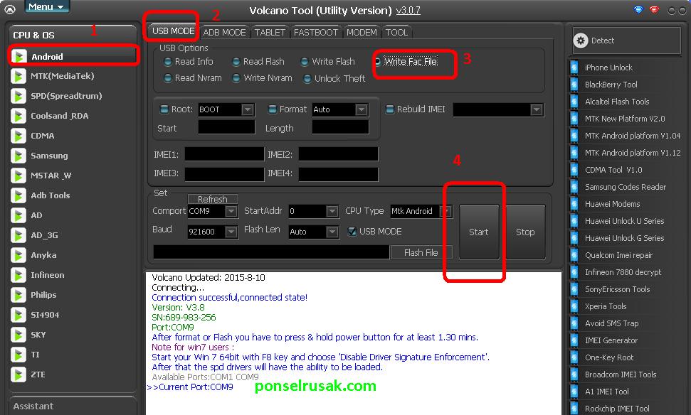 Tahapan flashing file scatter menggunakan volcano box flasher.