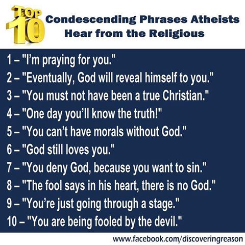 condescending comebacks phrases religious witty atheists hear christian atheist funny ten most spoken say they tell