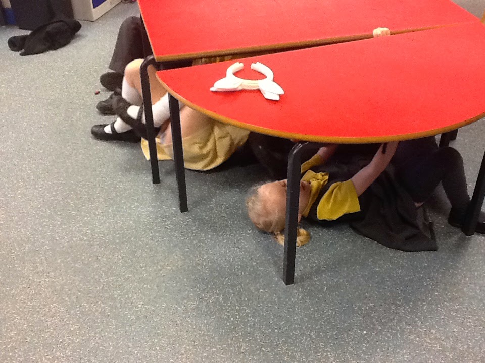 Reception's Blog Today we wrote on paper under the tables. We drew our