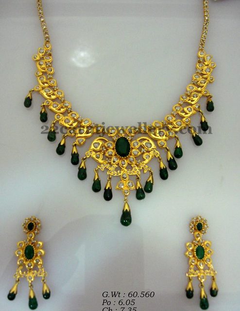 60 Gms Emerald Droplets Set - Jewellery Designs