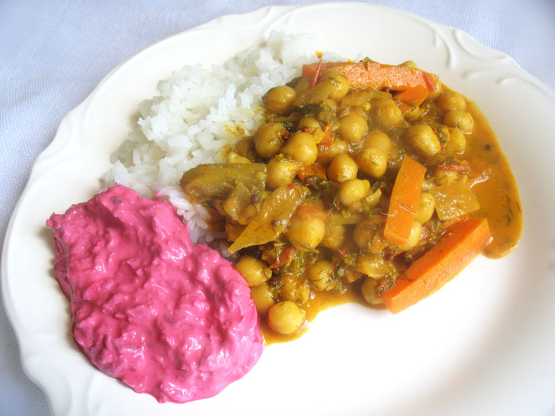 Chickpea Curry with Dill, Carrot and Beet Raita Lisa's Kitchen