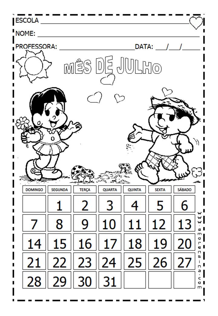 Alfabetizar com AMOR CALENDÁRIOS DE JULHO Alfabetizar com AMOR CALENDÁRIOS DE JULHO