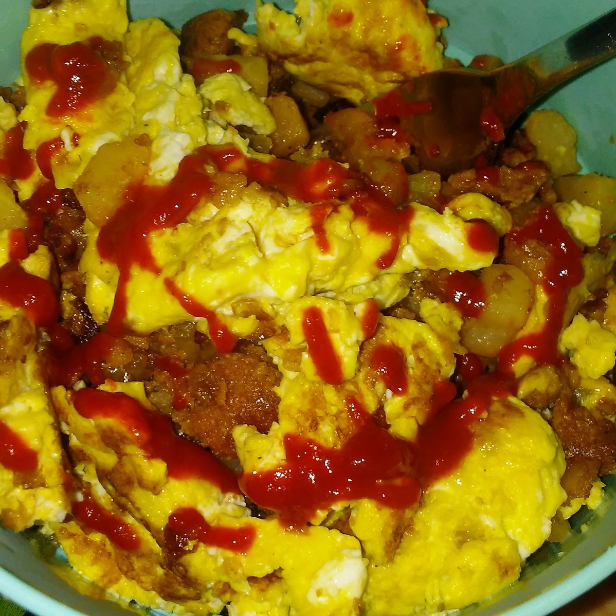 Meatless Corned Beef Hash with Scrambled Eggs