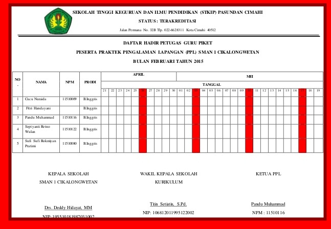 Download Contoh Format Daftar Piket Guru Terbaru Berkas