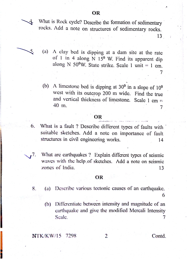 RTMNU B.E Civil Engineering Geology 2015 Question Paper University