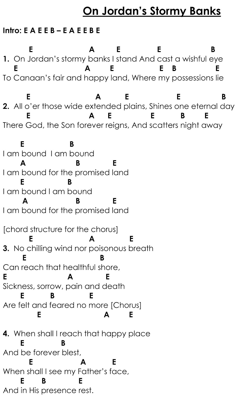 Sunday Singables On Jordan's Stormy Banks