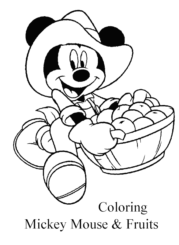 Fruits and Mickey Mouse Coloring Pages Picture : title=