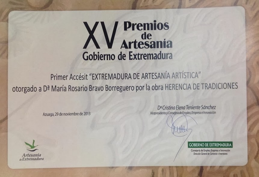 Ganadora Primer Accésit XV Premios de Artesanía Gobierno de Extremadura