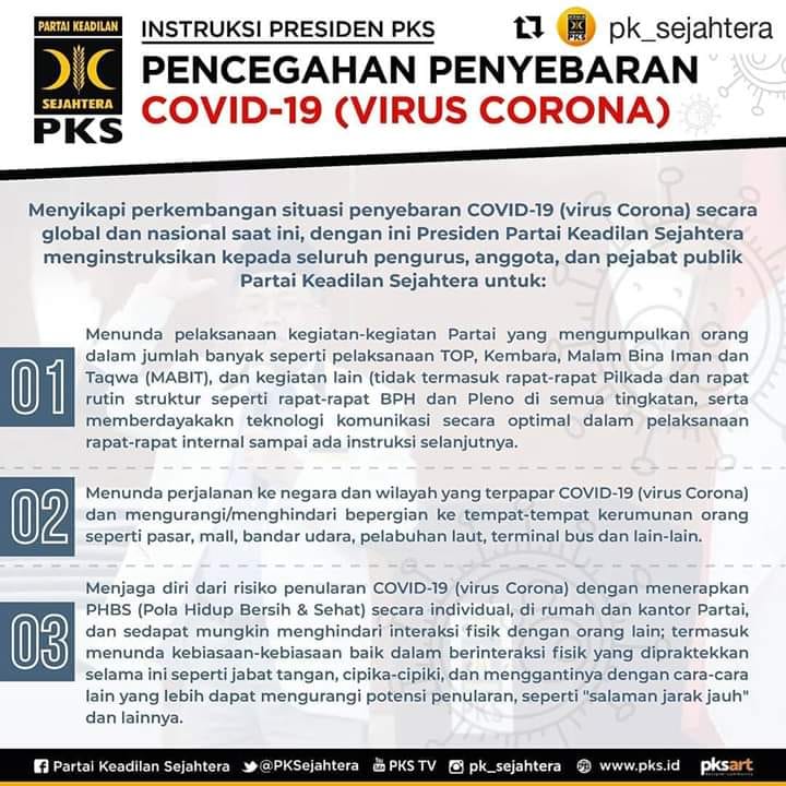 Instruksi Presiden PKS : Pencegahan Corona