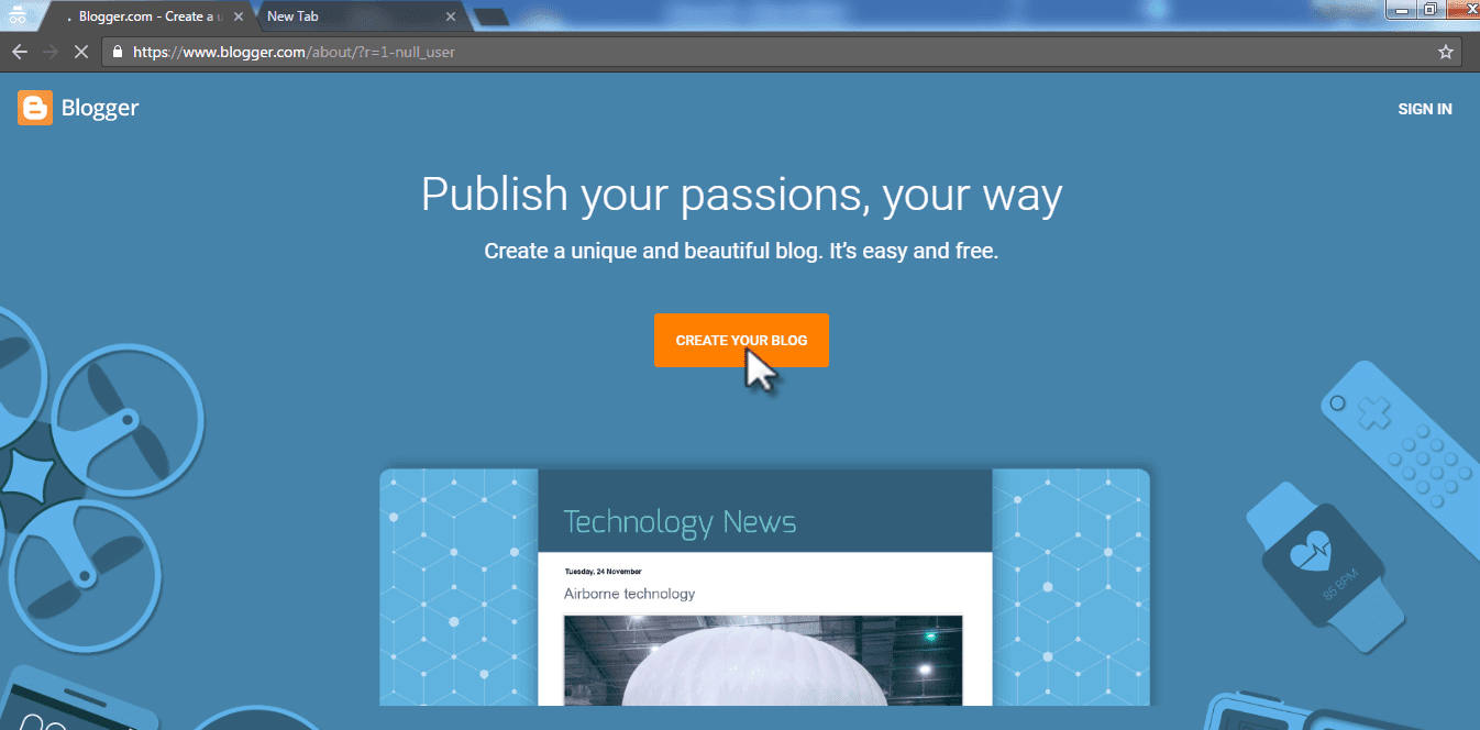 Click on create your blog button