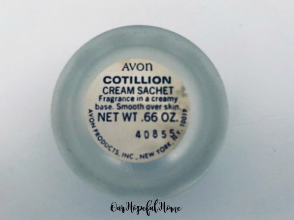 Vintage Avon Cotillion Cream Sachet empty frosted .66 oz. glass jar original label