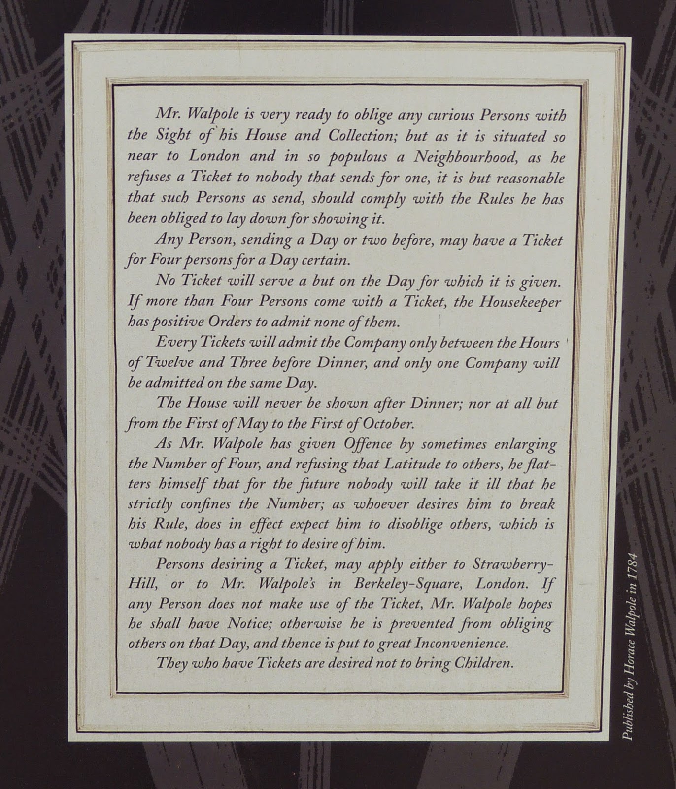 Horace Walpole's rules for viewing Strawberry Hill