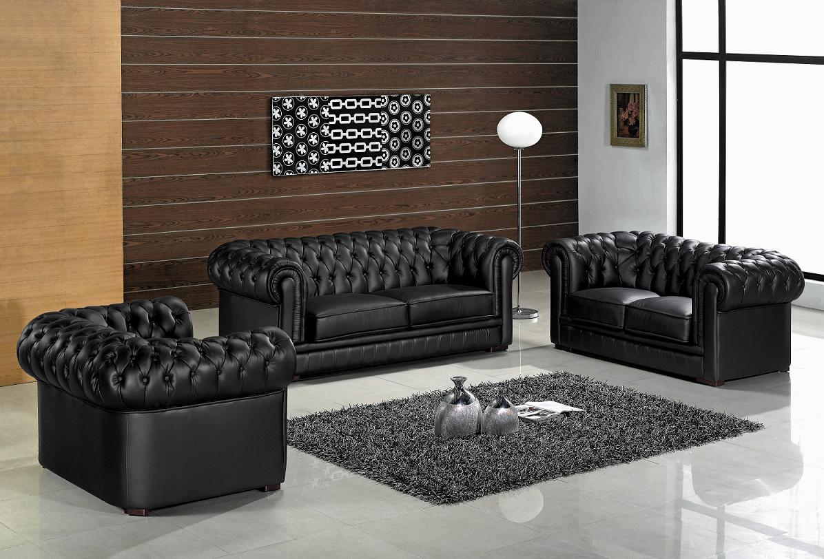 Black Leather Modern Living Room Furniture