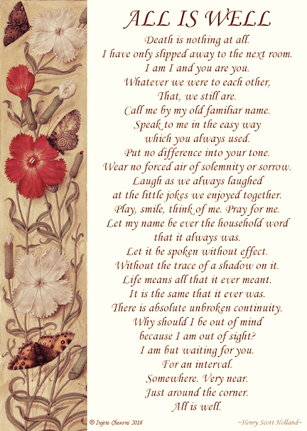 Vintage art print of the poem death is nothing at all
