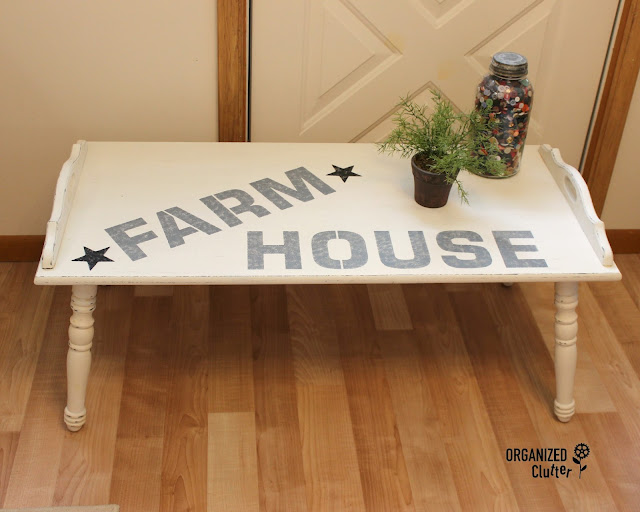 Farmhouse Stenciled Coffee Table Old Sign Stencils organizedclutter.net