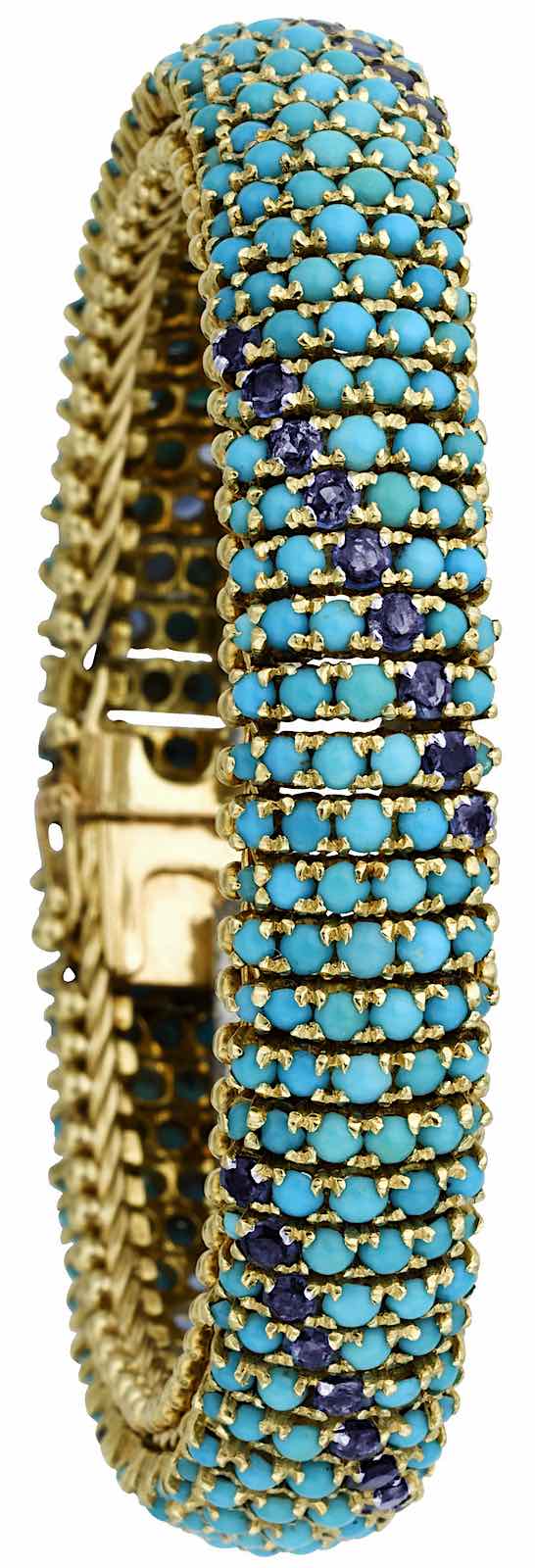 Turquoise Sapphire 1950 color photograph of a Turquoise and Sapphire bracelet, 1950