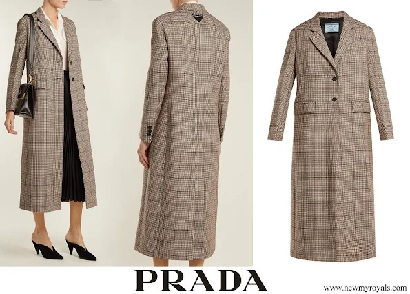 Princess Caroline wore PRADA Single-breasted houndstooth wool-blend coat