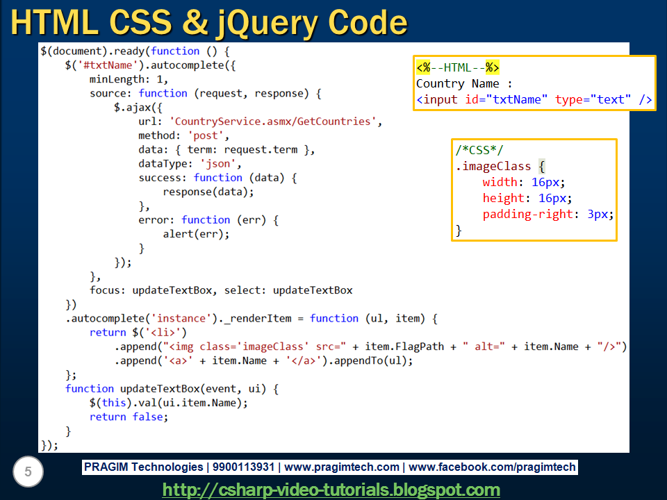 Sql server, .net and c# video tutorial: jQuery autocomplete with images ...