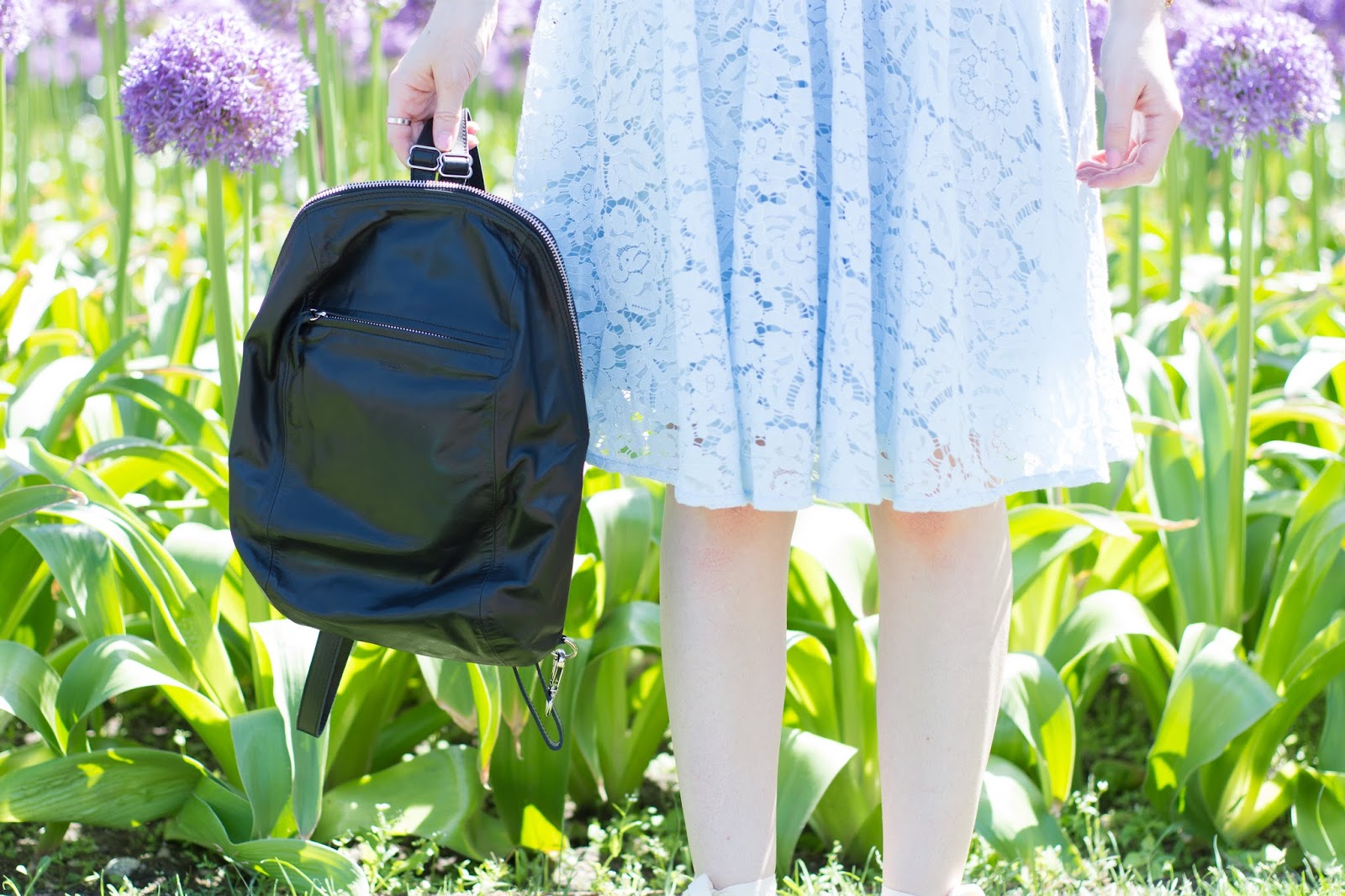 M0851 Boston Backpack and Blue Lace Two Piece Dress