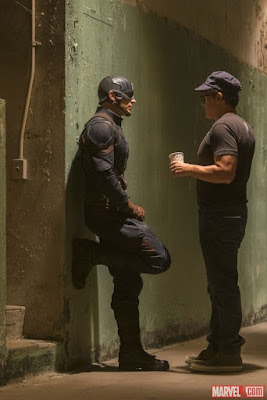 Chris Evans on the set of Captain America: Civil War