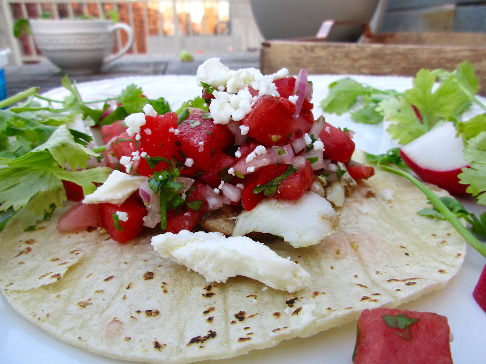 Kvell in the Kitchen Grilled Halibut Tacos with Watermelon Salsa