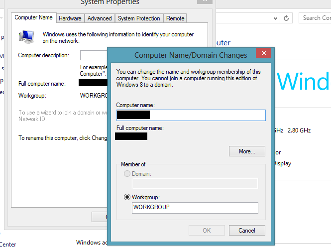 DAX Dude Dynamics AX Windows 8 Member of Domain greyed out and