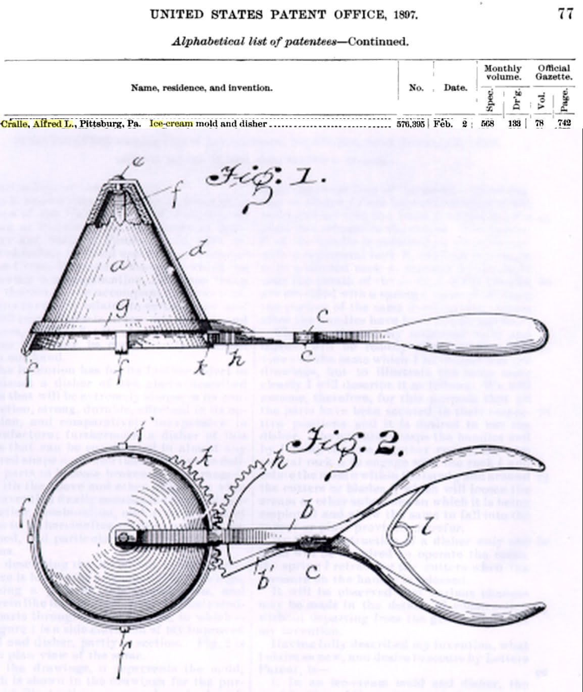 Alfred L. Cralle ice cream scoop