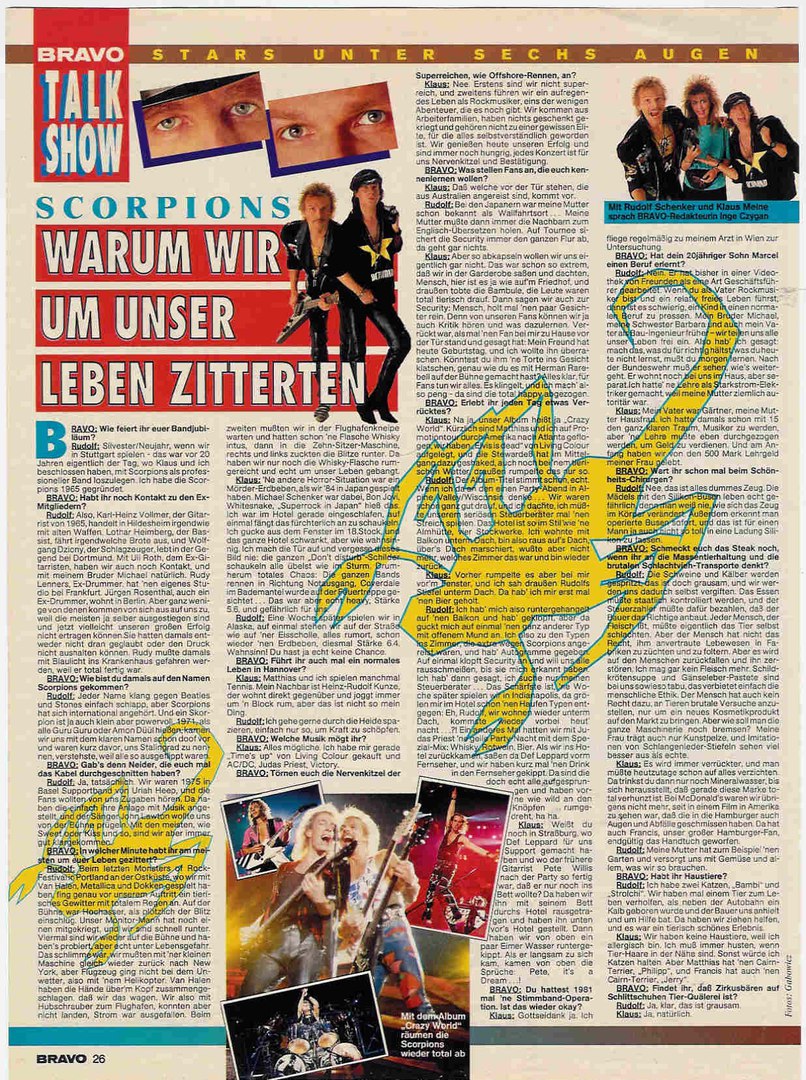 Другой Klaus Meine: Журнал Bravo, 89 год: Scorpions: Почему мы дрожали за  свою жизнь