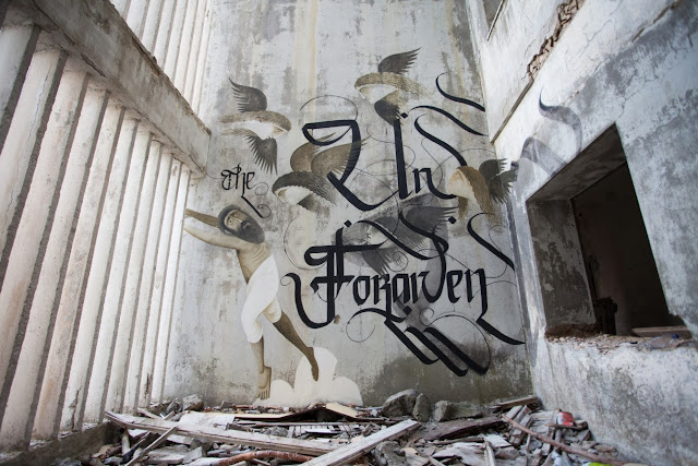 Street Art By Fikos Antonios and Simon Silaidis in the abandoned Sanatorium of mount Parnitha - Athens, Greece. 1