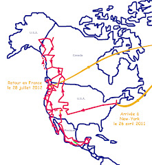 L'itinéraire en Amérique du Nord d'avril 2011 à juillet 2012